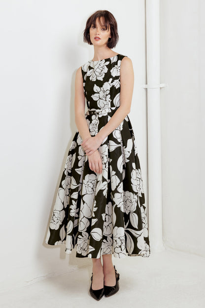 SILENT HEART BLACK WOVEN MIDI DRESS