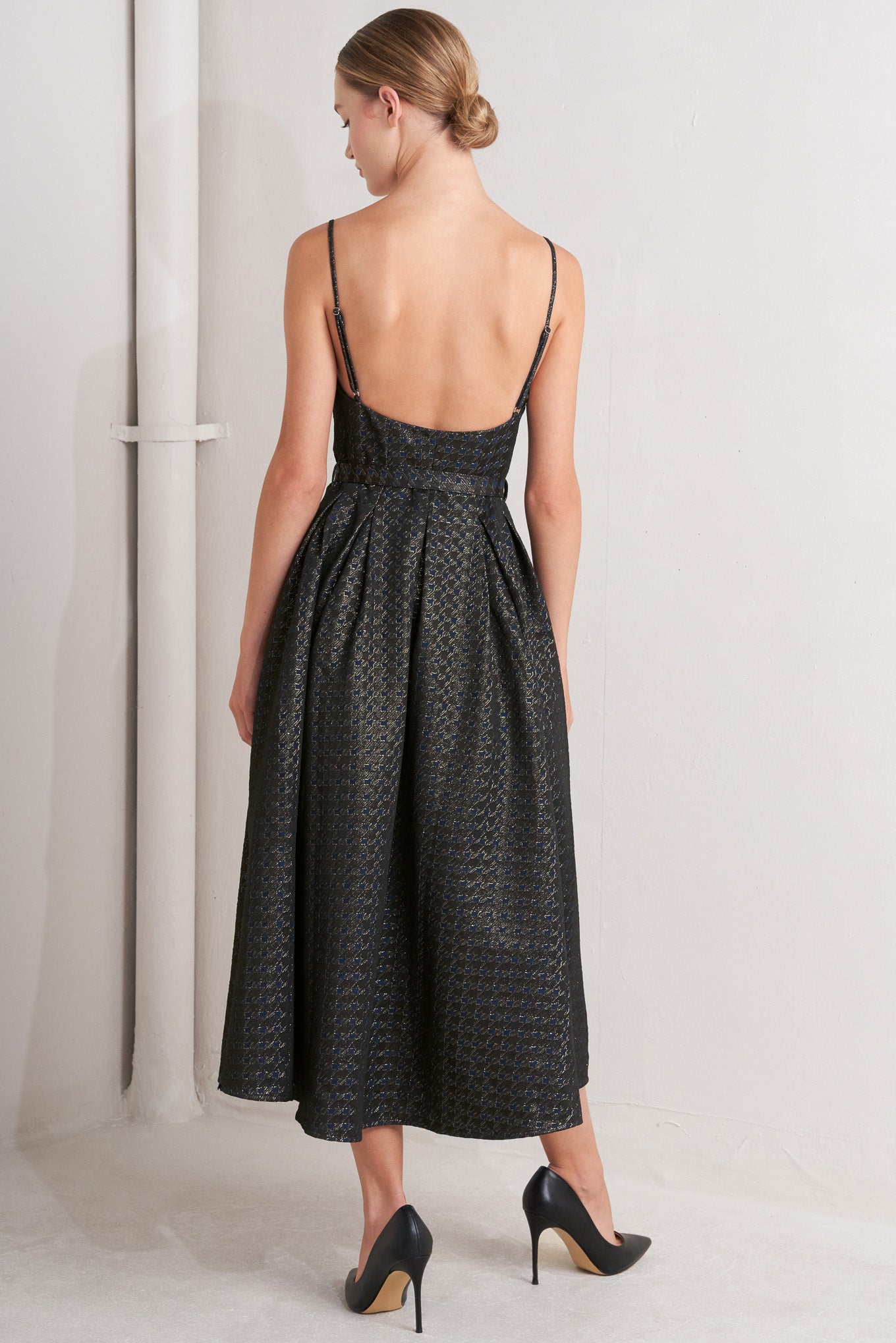 Noir Tapestry Woven Midi Dress With Cami Top Self Belt Flying Tomato