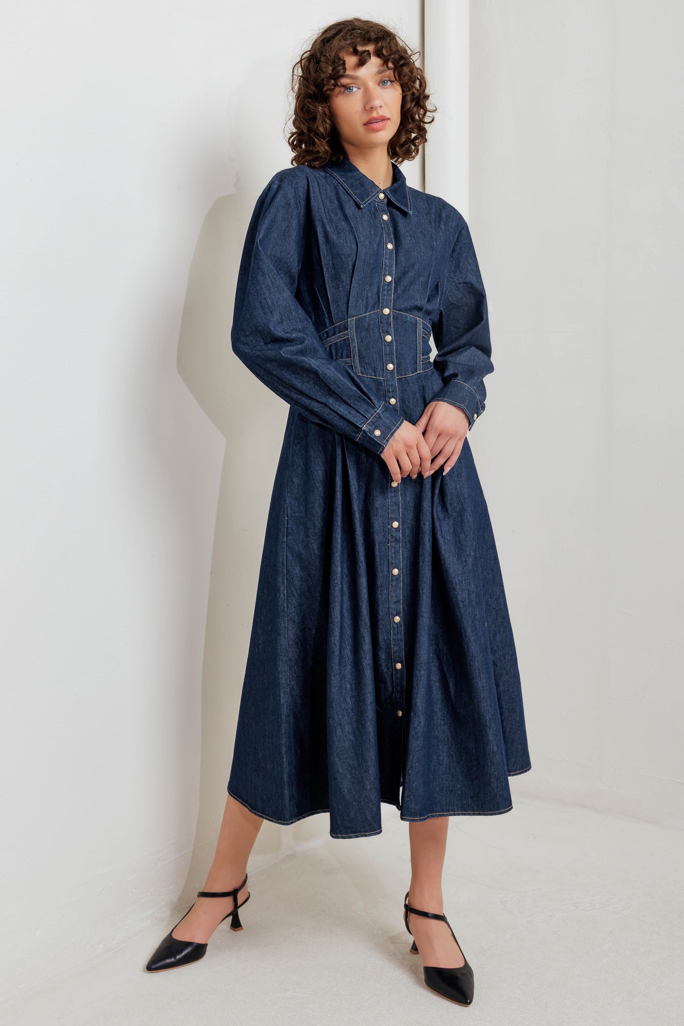 VINTAGE BLUES DENIM MIDI DRESS Flying Tomato