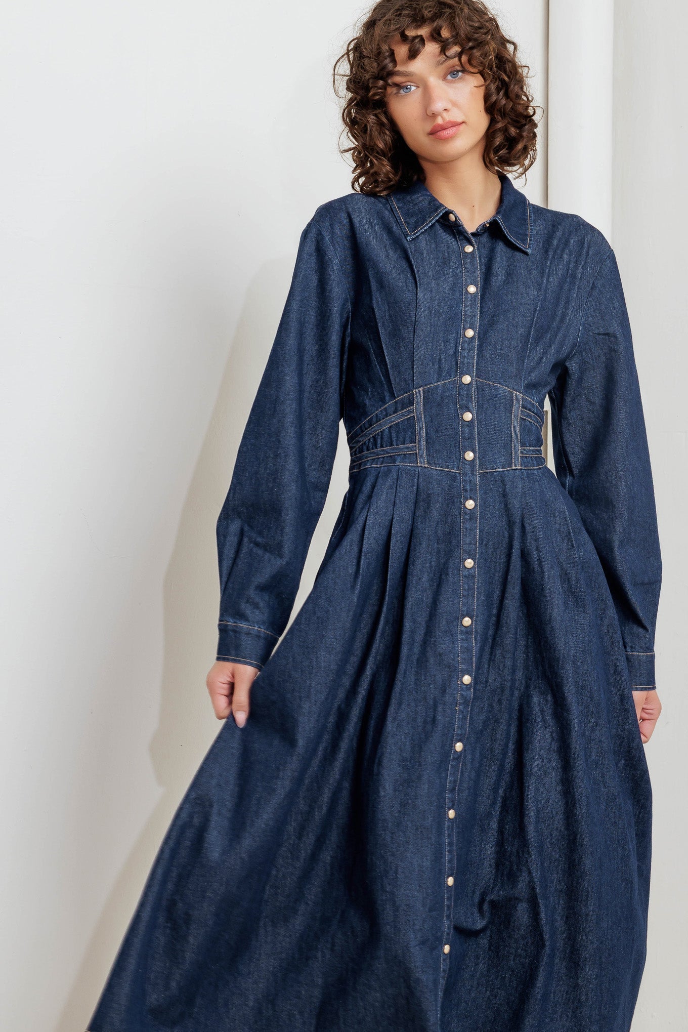 VINTAGE BLUES DENIM MIDI DRESS Flying Tomato