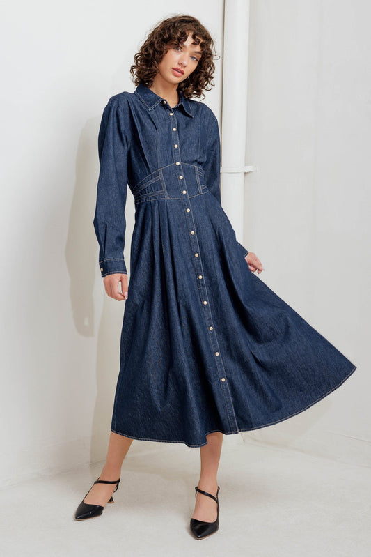 VINTAGE BLUES DENIM MIDI DRESS Flying Tomato