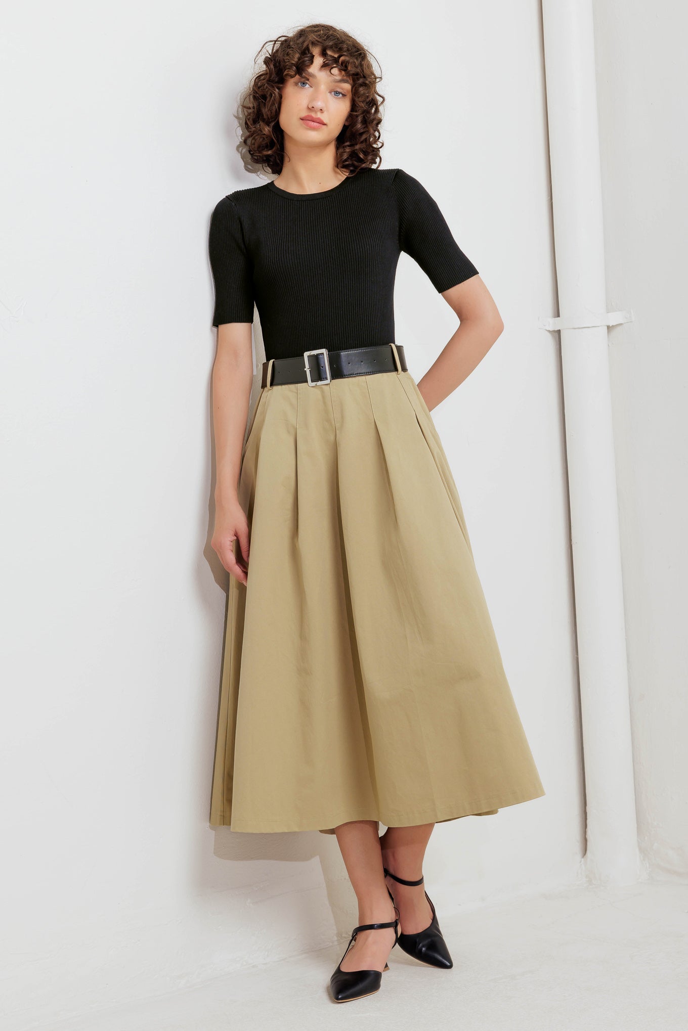 SCULPTED GRACE SWEATER WOVEN TOP AND SKIRT DRESS Flying Tomato