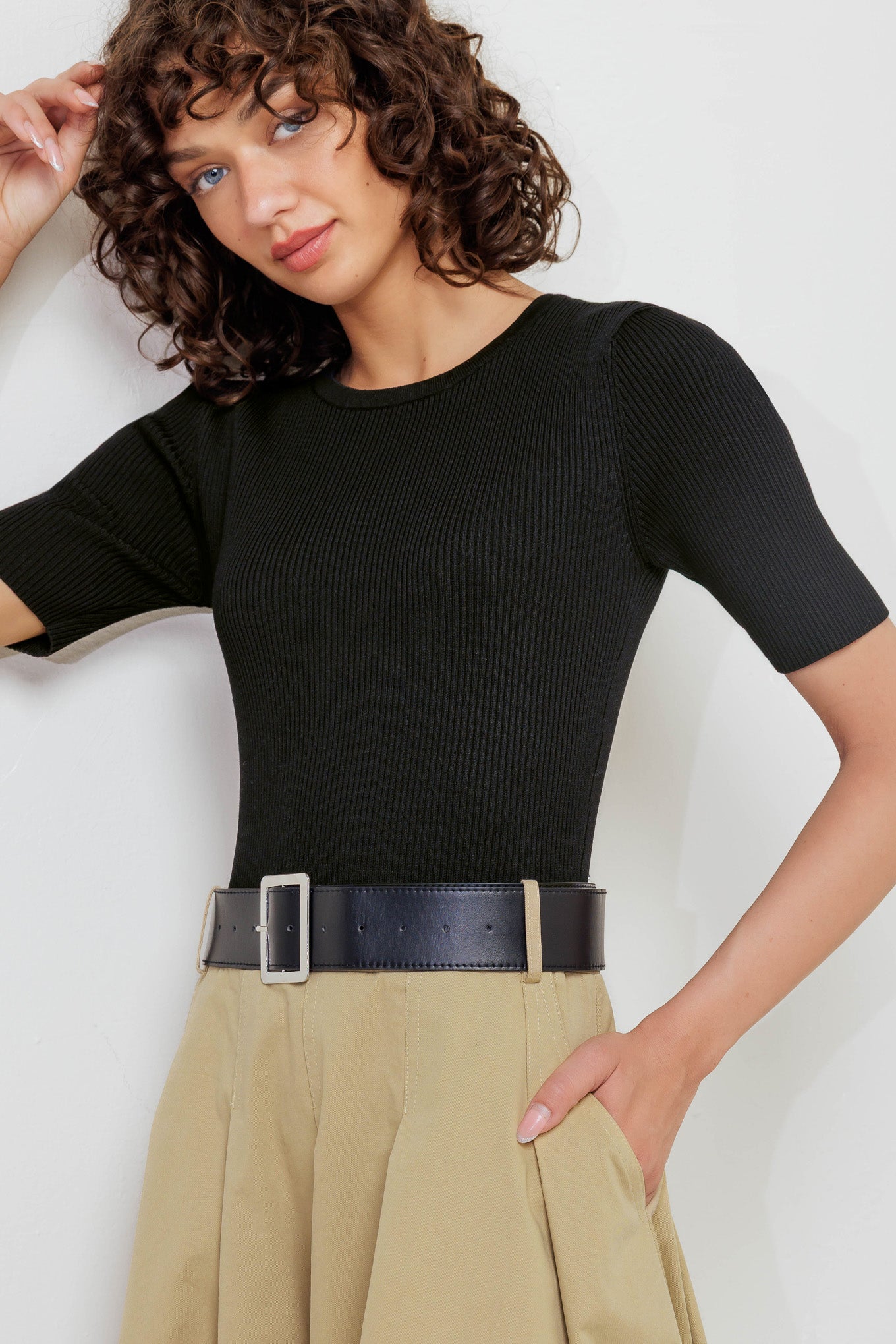 SCULPTED GRACE SWEATER WOVEN TOP AND SKIRT DRESS Flying Tomato