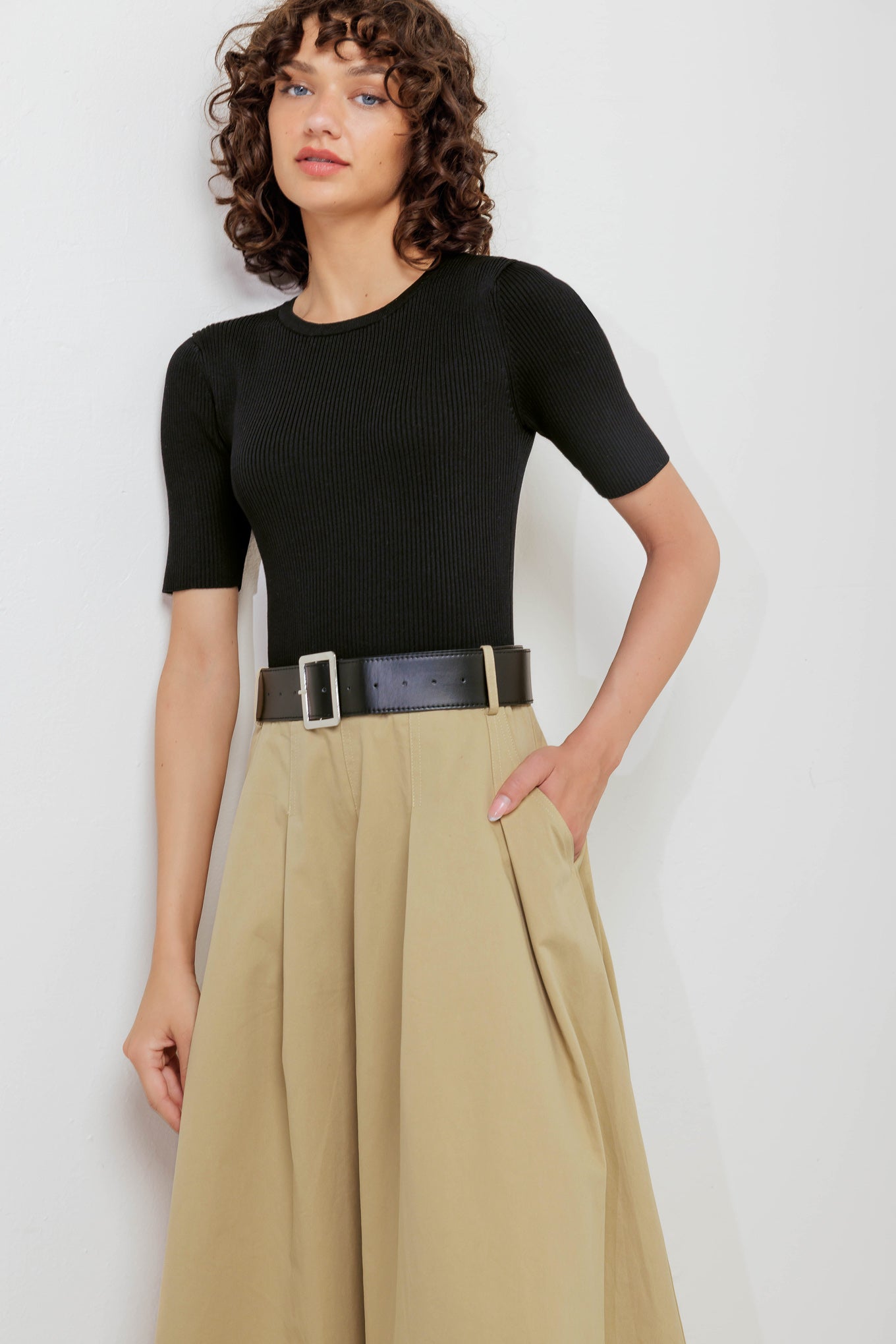 SCULPTED GRACE SWEATER WOVEN TOP AND SKIRT DRESS Flying Tomato