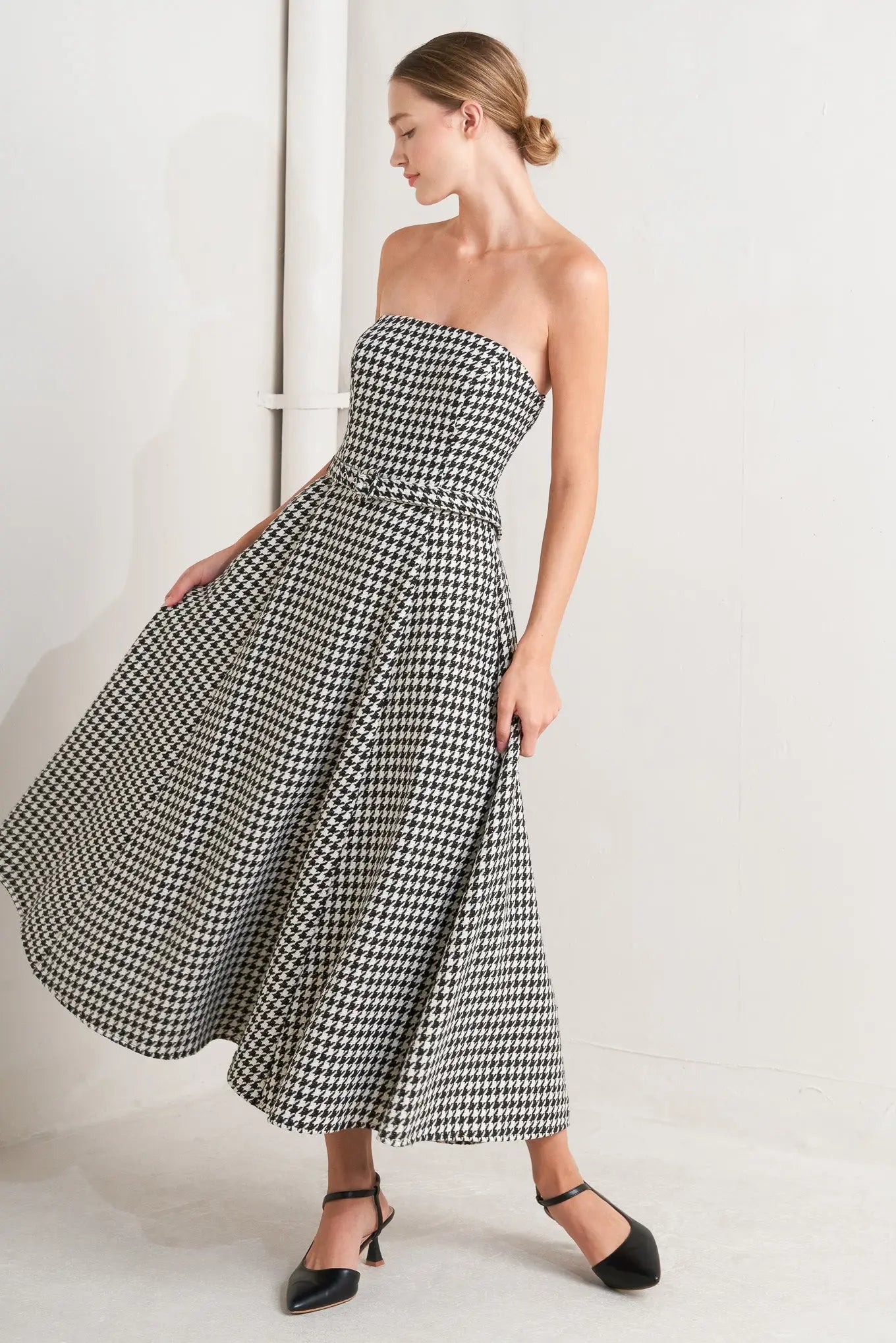 MONOCHROME BALLET WOVEN MIDI DRESS Flying Tomato