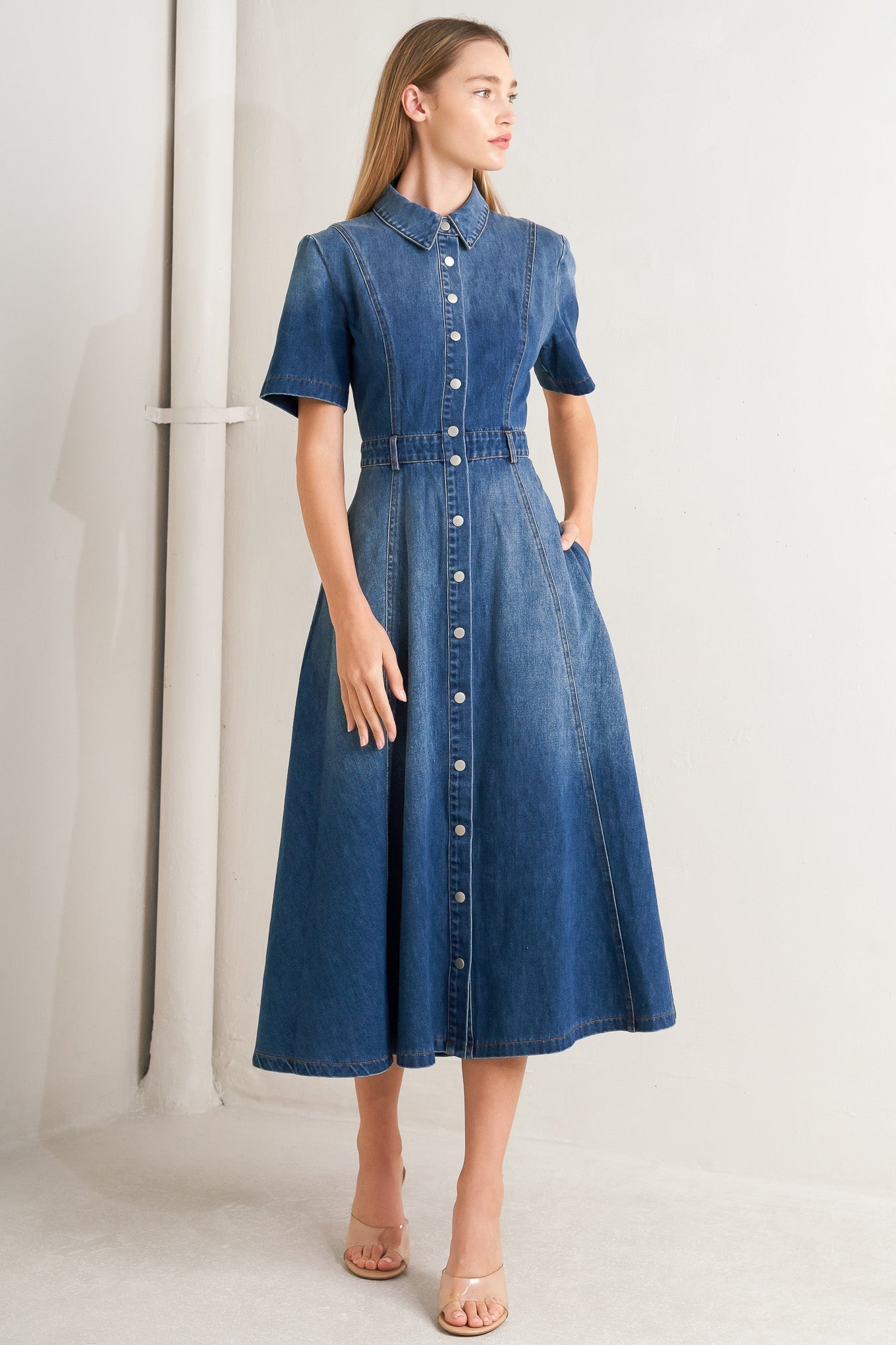 ELEGANT TOUCH DENIM MIDI DRESS Flying Tomato