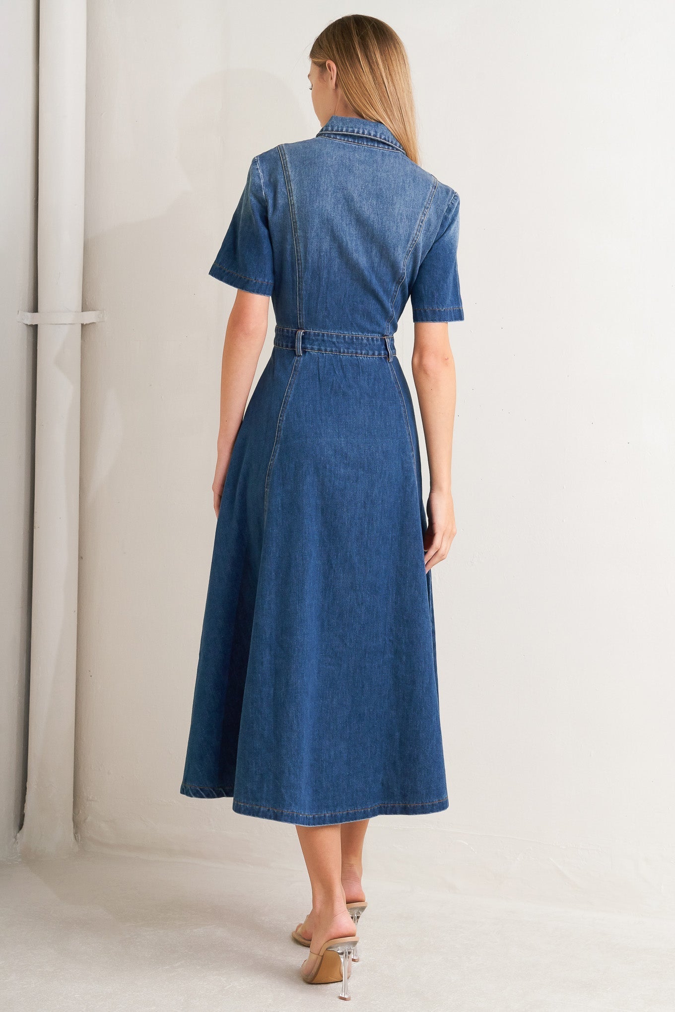 ELEGANT TOUCH DENIM MIDI DRESS Flying Tomato