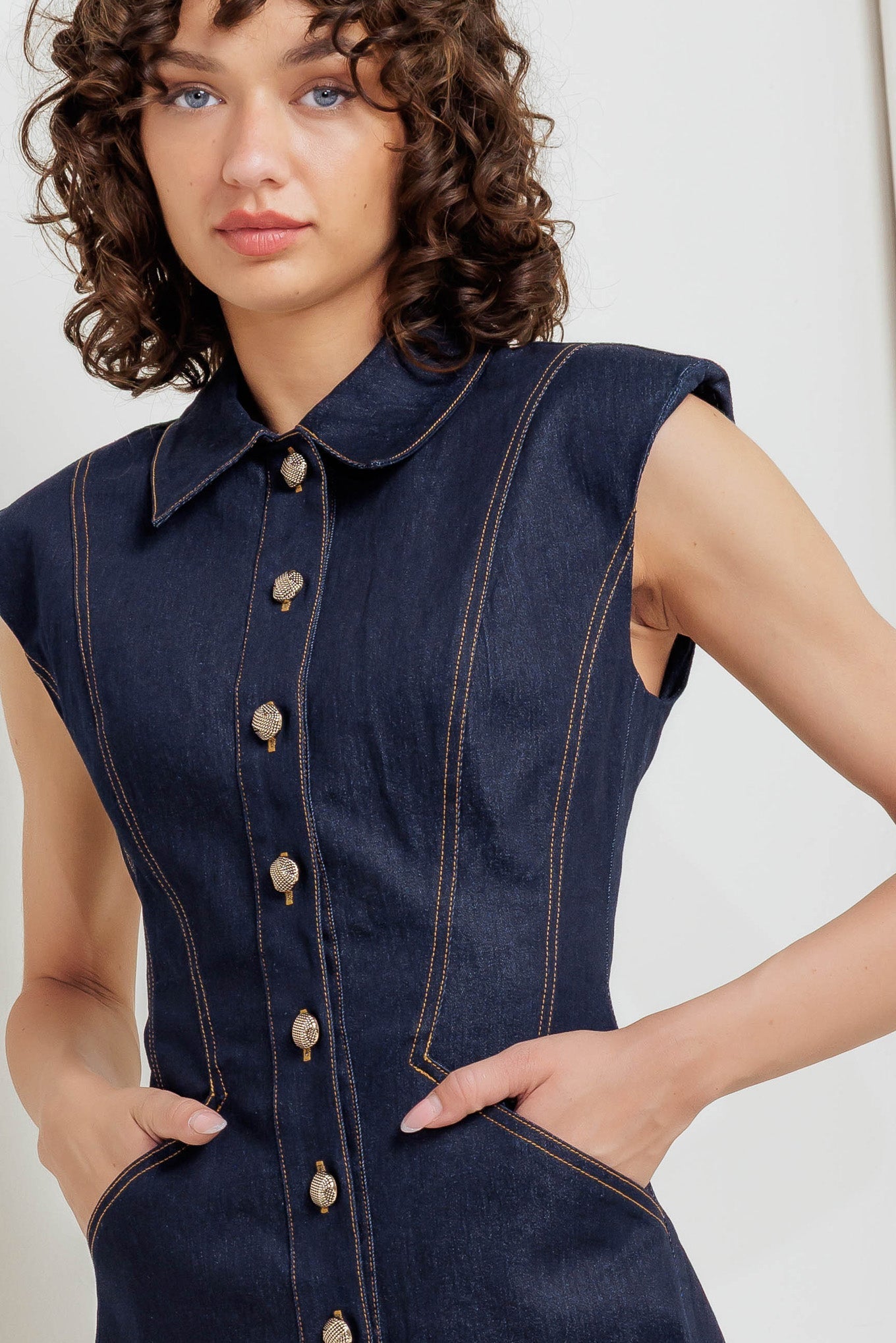 SLEEK CRAFT DENIM MINI DRESS Flying Tomato