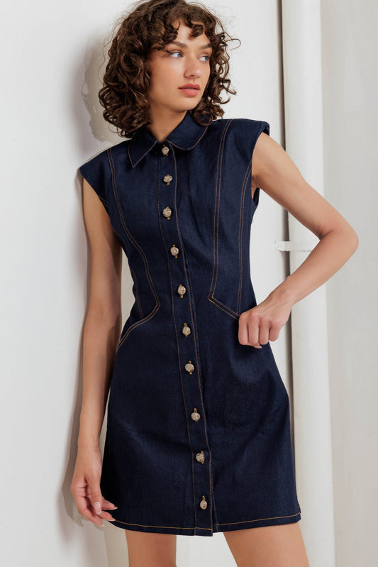 SLEEK CRAFT DENIM MINI DRESS Flying Tomato