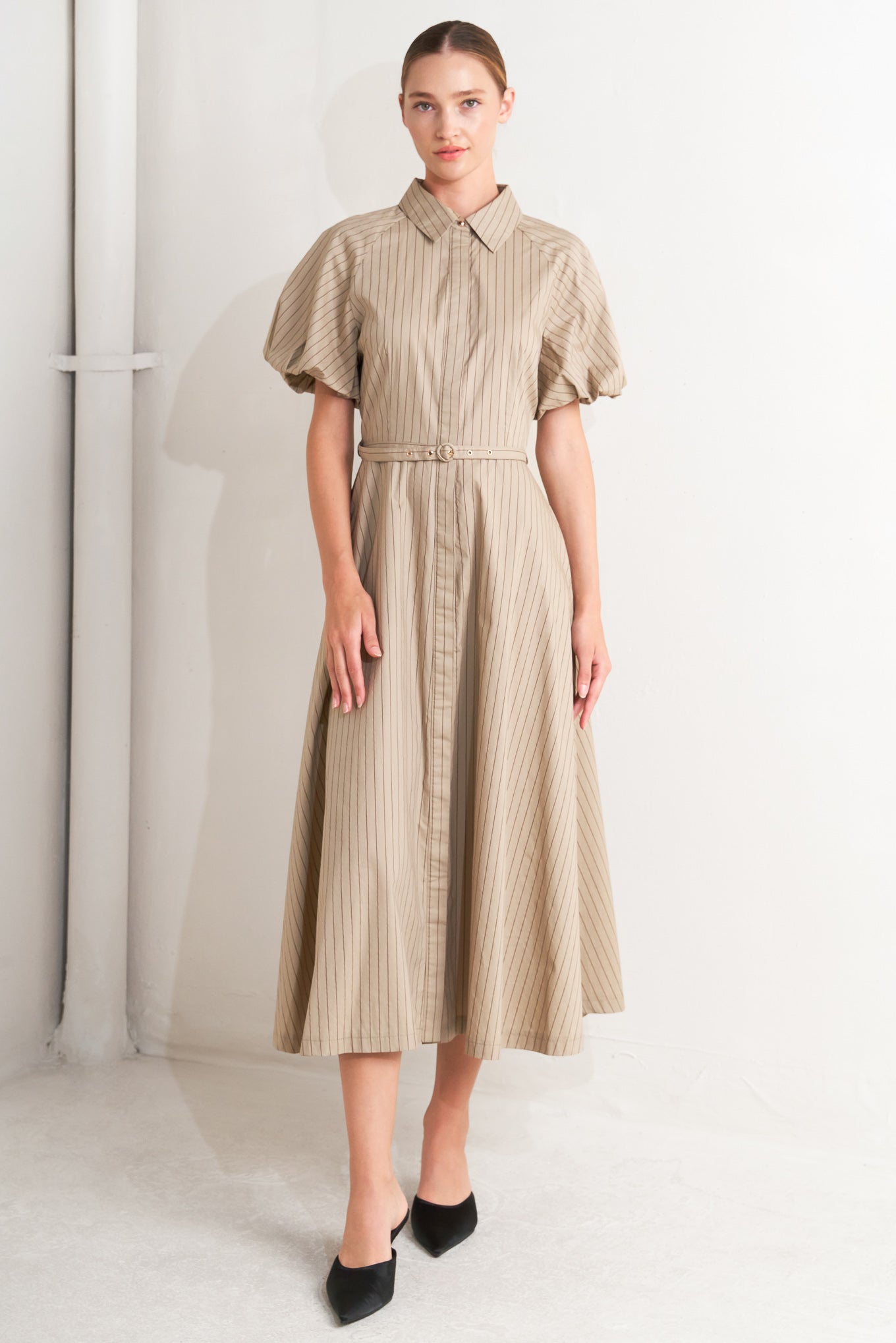 CLASSIC NEUTRAL WOVEN MIDI DRESS Flying Tomato