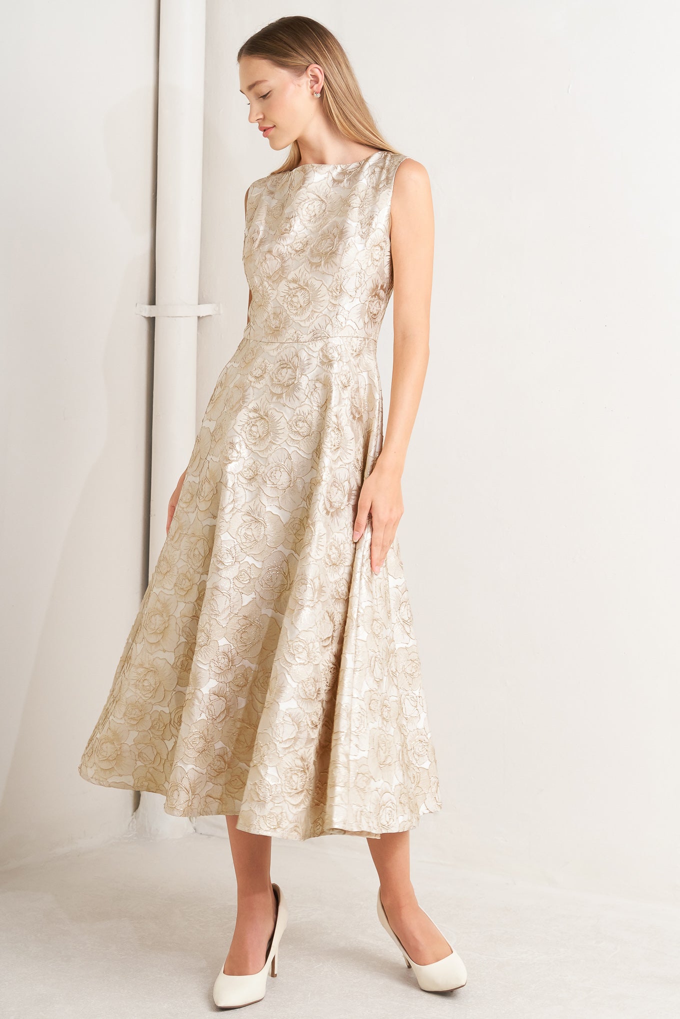 GILDED ROSE WOVEN MIDI DRESS Flying Tomato