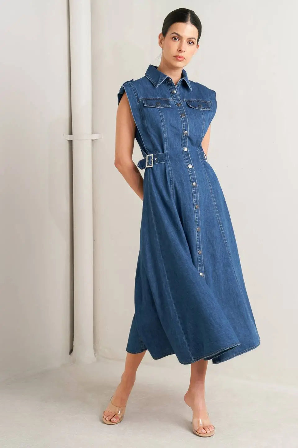 ICON VINTAGE DENIM MIDI DRESS Flying Tomato