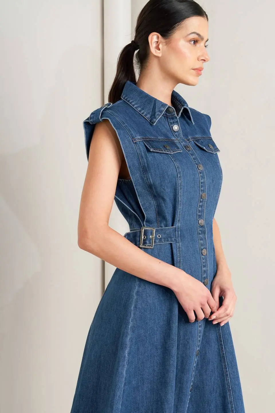 ICON VINTAGE DENIM MIDI DRESS Flying Tomato