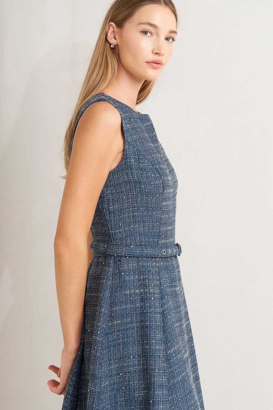 VINTAGE VIBE BOUCLÉ WOVEN TWEED MIDI DRESS Flying Tomato