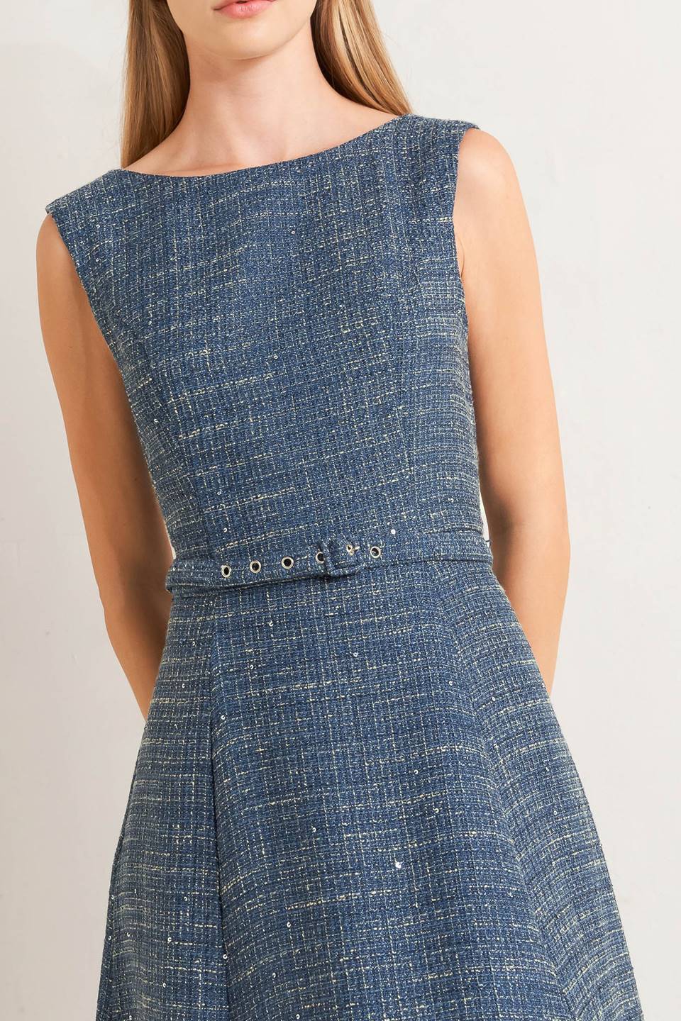 VINTAGE VIBE BOUCLÉ WOVEN TWEED MIDI DRESS Flying Tomato