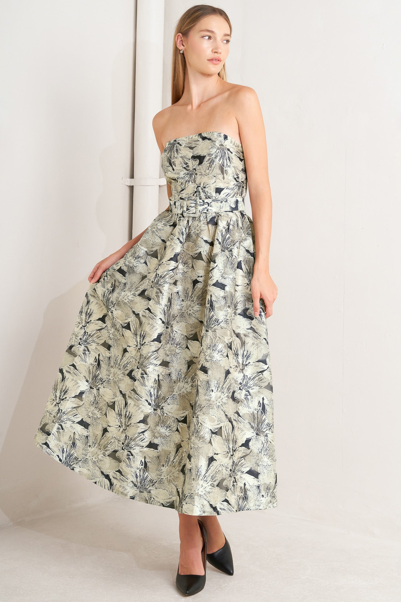 STONE LEAF WOVEN MIDI DRESS Flying Tomato