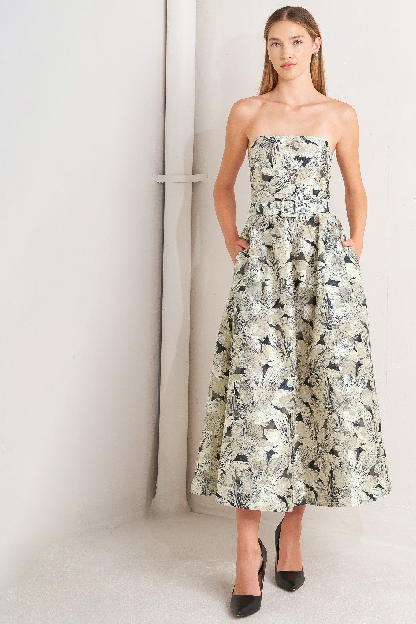 STONE LEAF WOVEN MIDI DRESS Flying Tomato