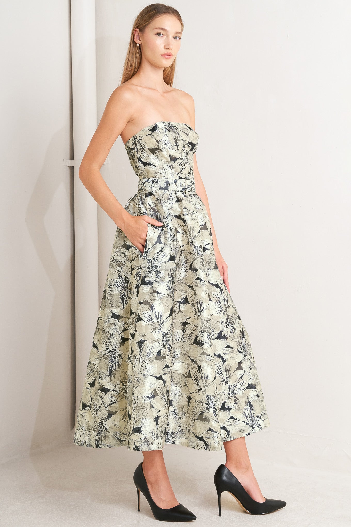 STONE LEAF WOVEN MIDI DRESS Flying Tomato