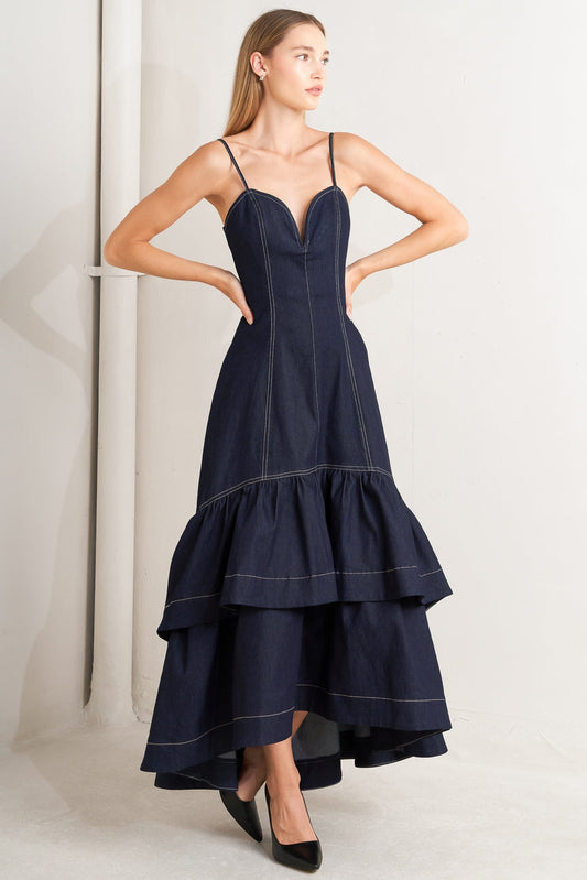 RAW ELEGANCE DENIM MIDI DRESS Flying Tomato