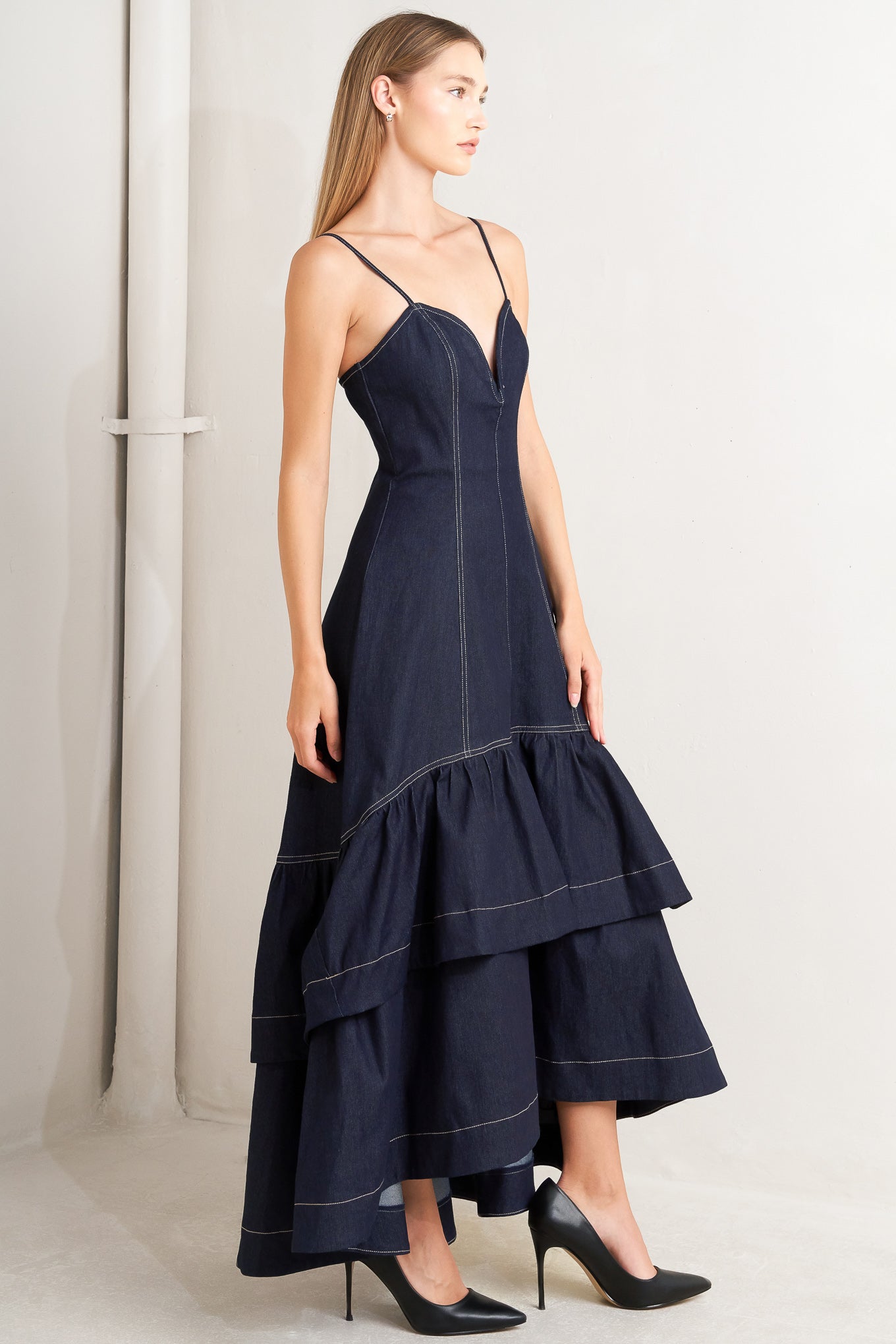 RAW ELEGANCE DENIM MIDI DRESS Flying Tomato