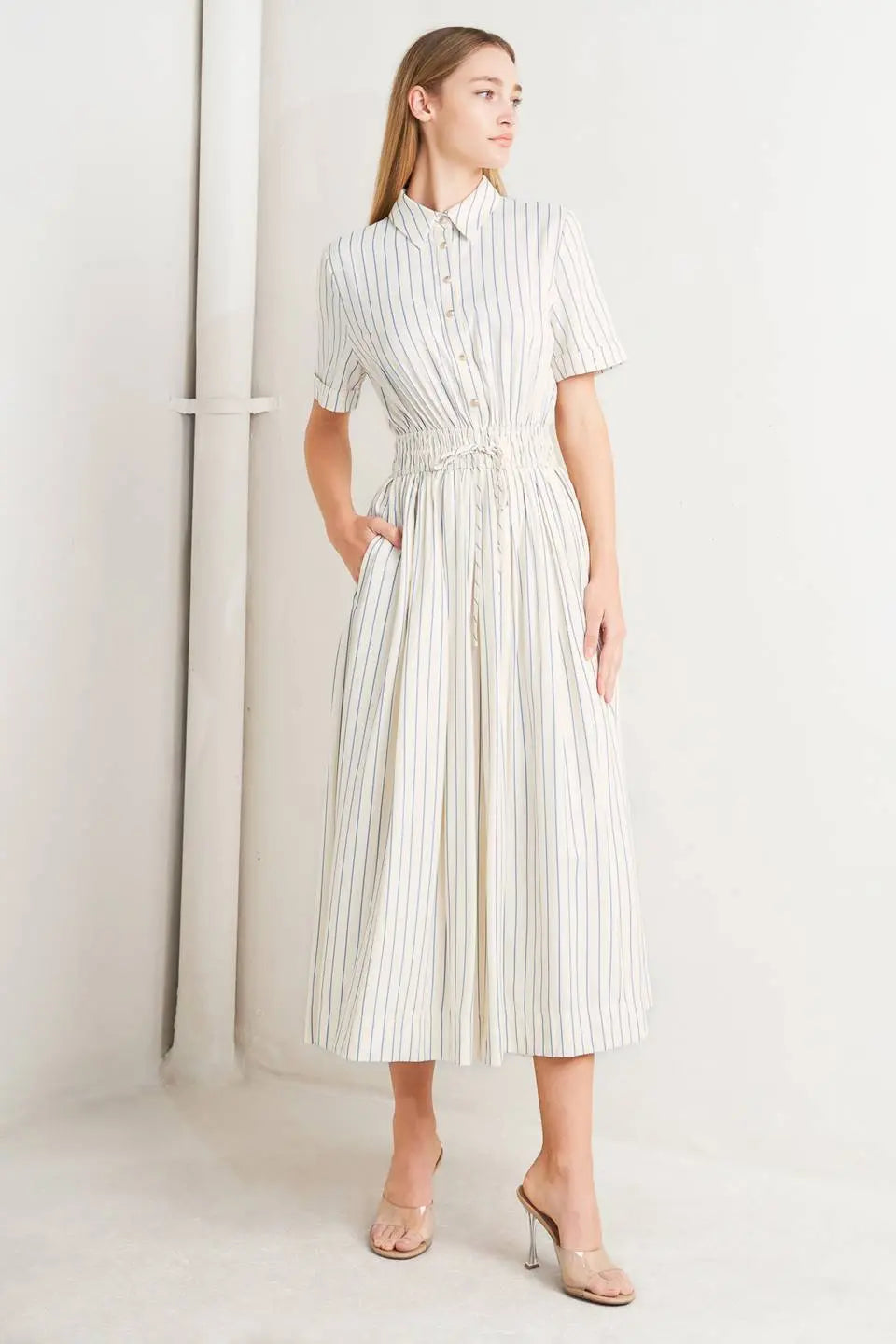 SUNDAY STRIPE WOVEN MIDI DRESS Flying Tomato