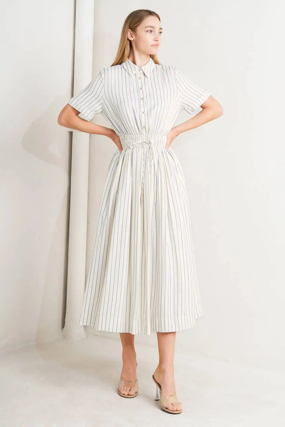 SUNDAY STRIPE WOVEN MIDI DRESS Flying Tomato