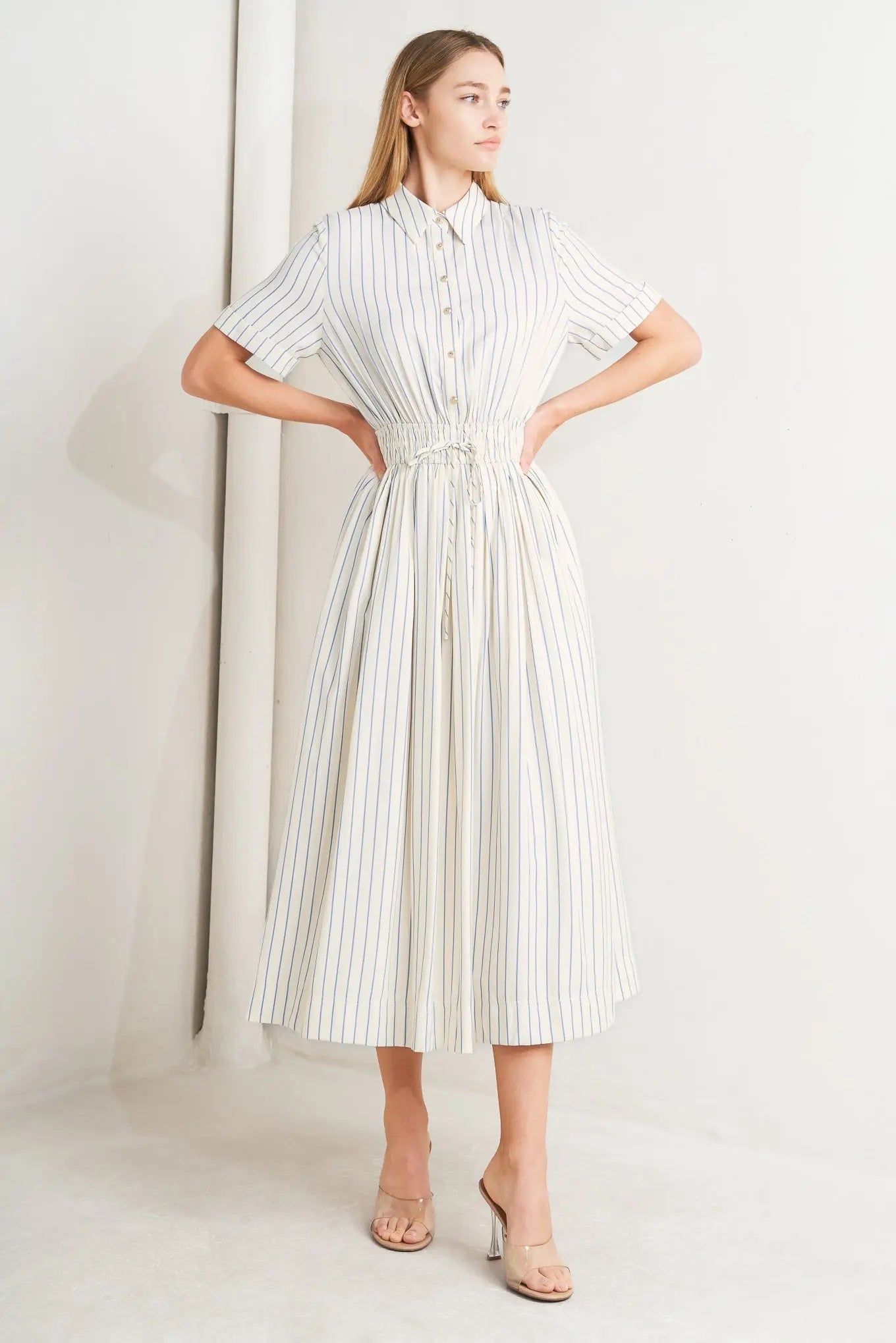 SUNDAY STRIPE WOVEN MIDI DRESS Flying Tomato