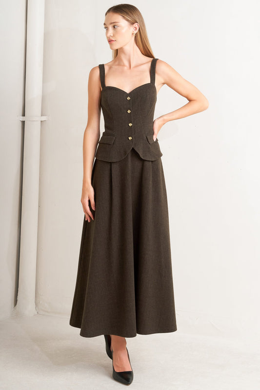 Heritage Tailor Woven Midi Dress Sweetheart Neckline Straps Flying Tomato