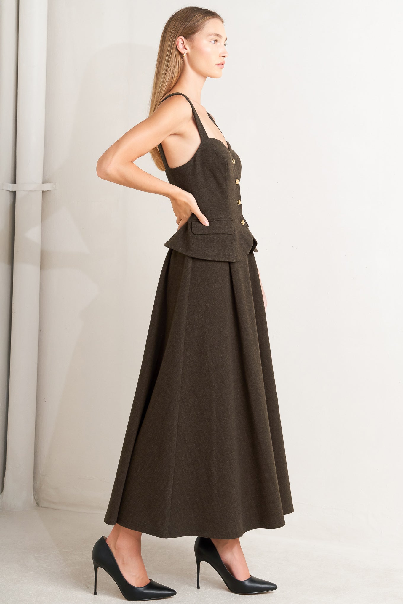 Heritage Tailor Woven Midi Dress Sweetheart Neckline Straps Flying Tomato