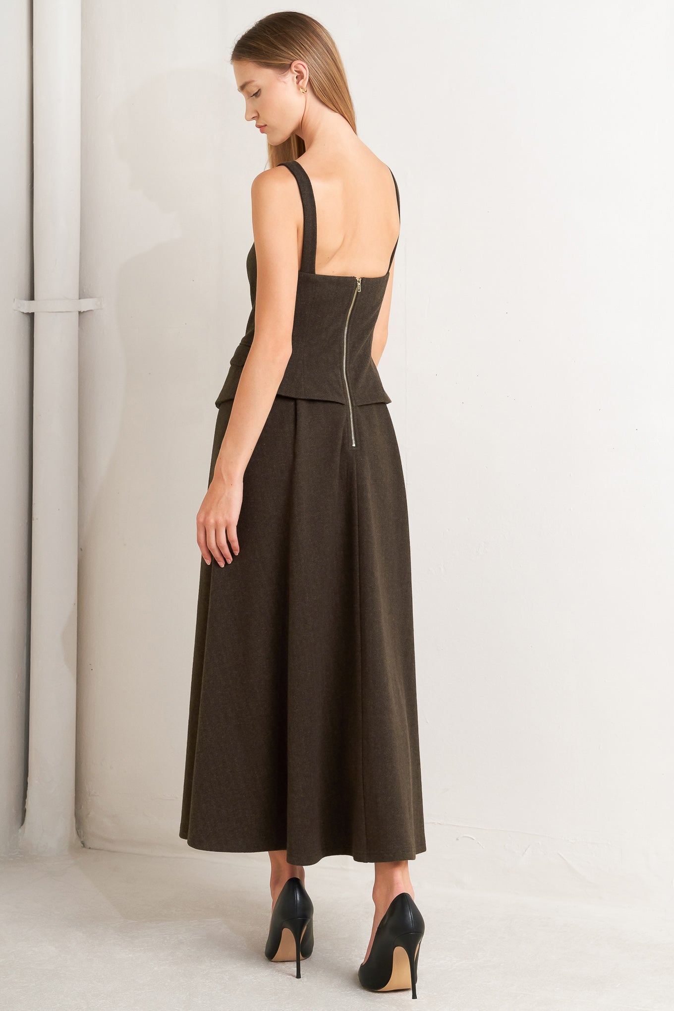 Heritage Tailor Woven Midi Dress Sweetheart Neckline Straps Flying Tomato