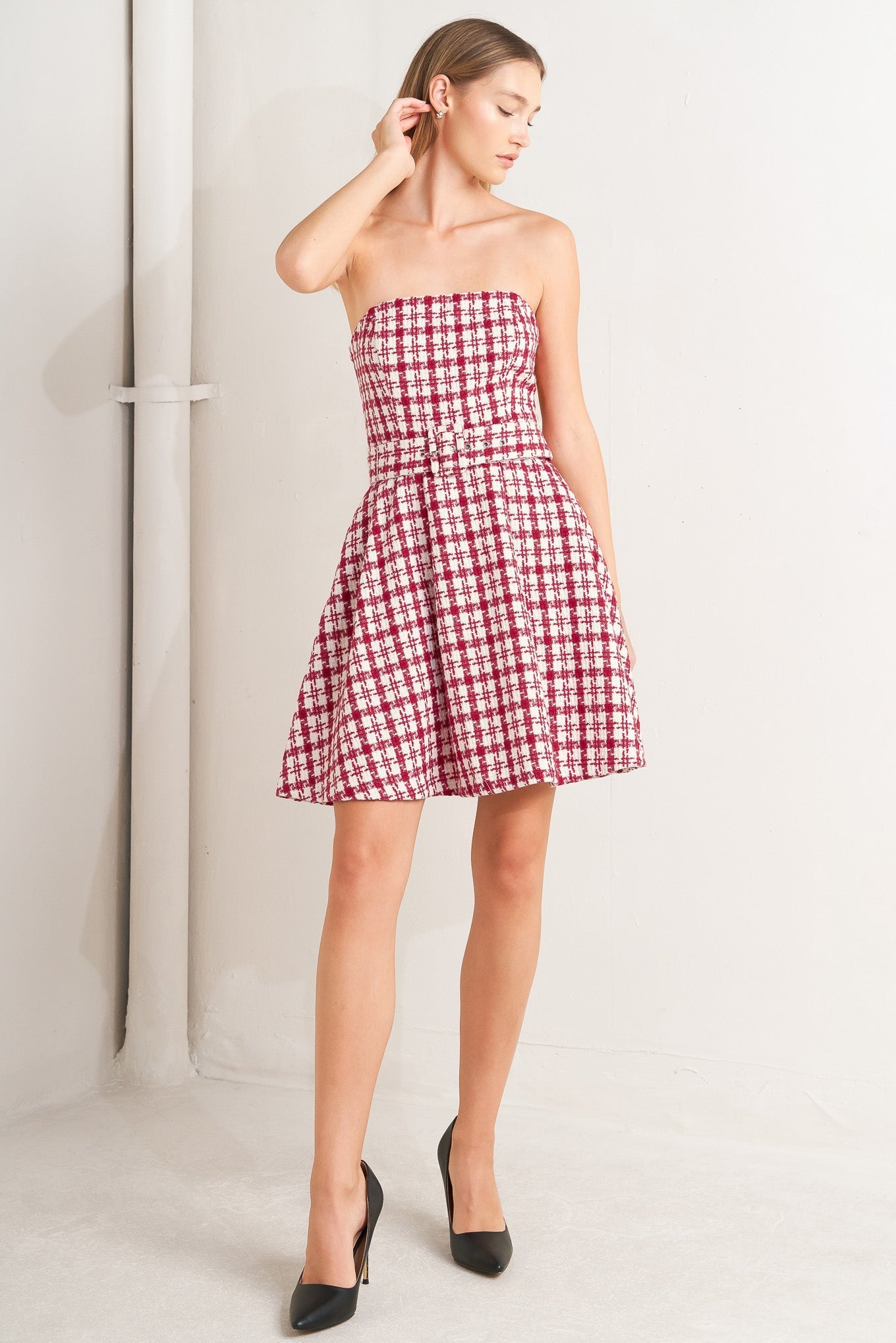 CHERRY CHECK TWEED MINI DRESS Flying Tomato