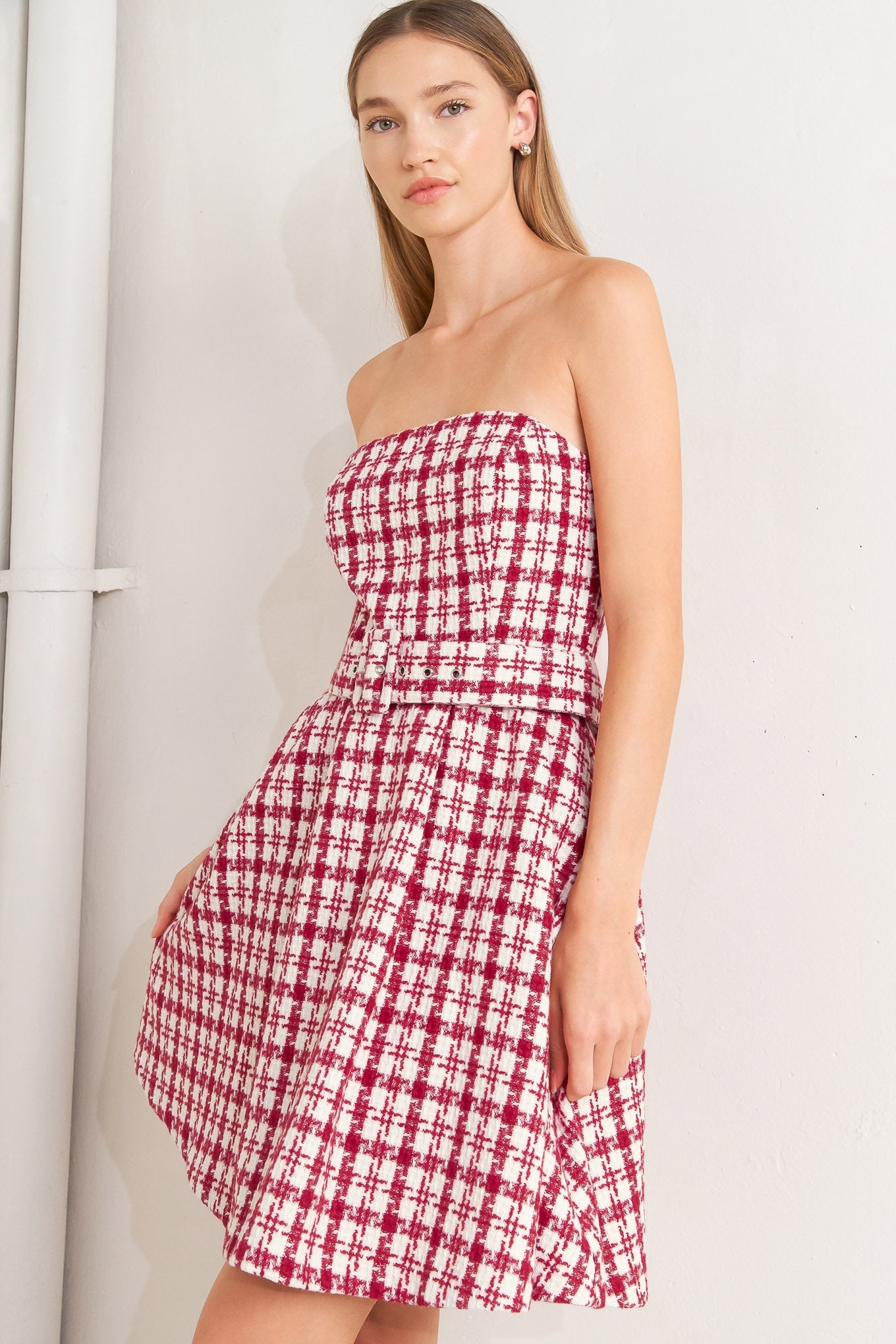 CHERRY CHECK TWEED MINI DRESS Flying Tomato