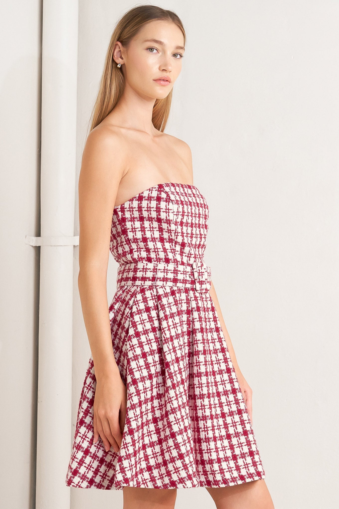 CHERRY CHECK TWEED MINI DRESS Flying Tomato