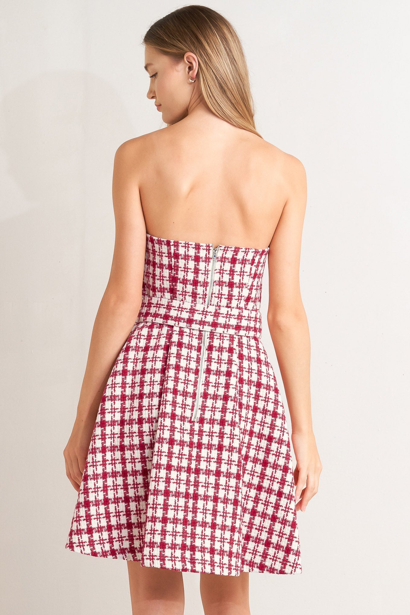 CHERRY CHECK TWEED MINI DRESS Flying Tomato