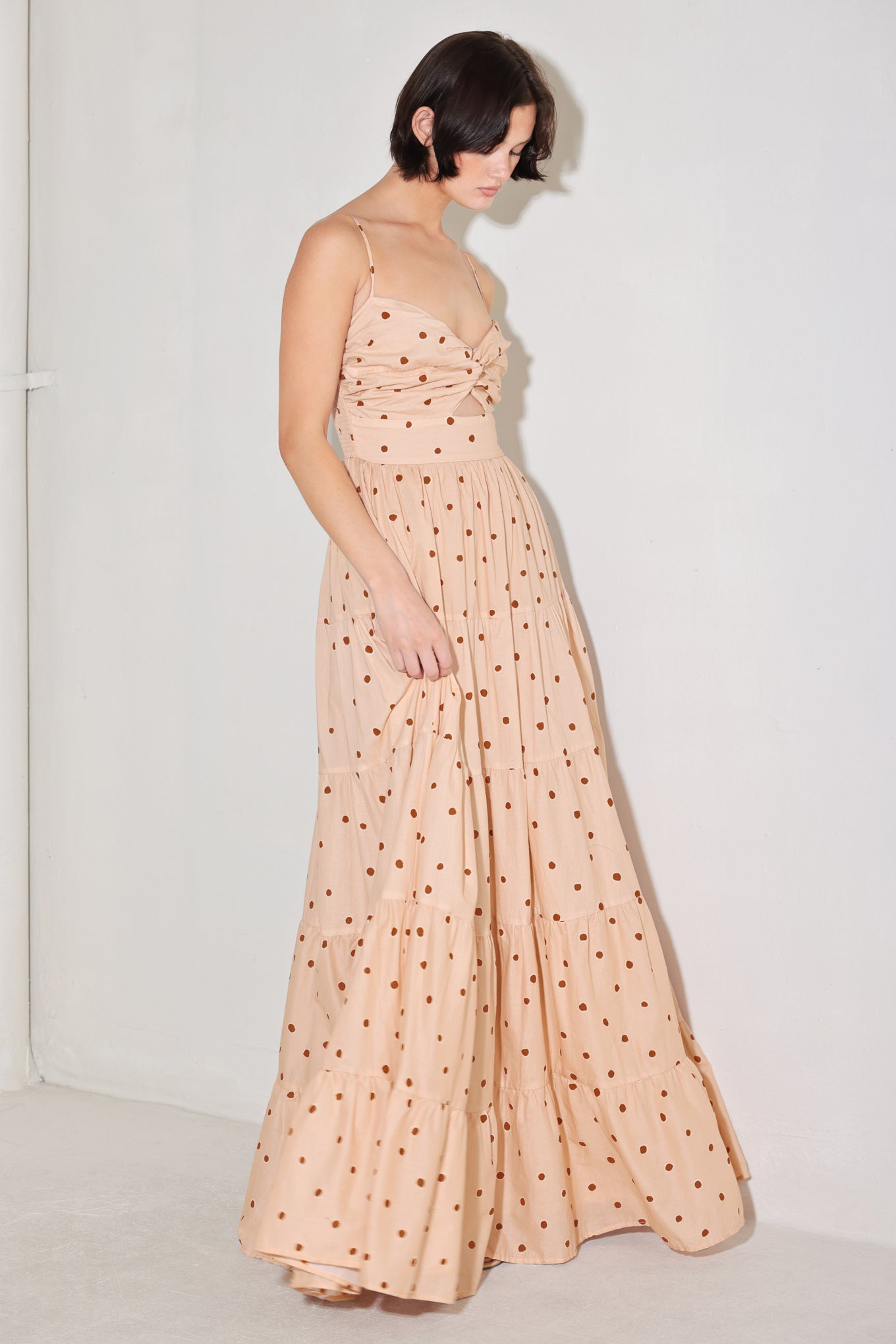 Dotted Dream Woven Maxi Dress With Twisted Bust And Smocked Back Flying Tomato