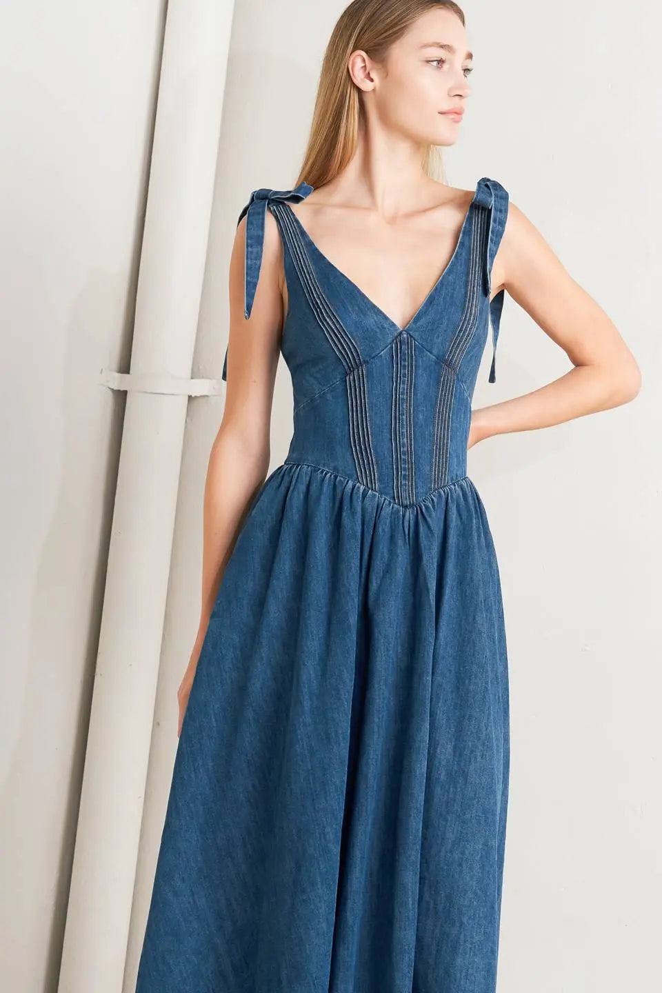 BLUE BALLET DENIM MIDI DRESS Flying Tomato