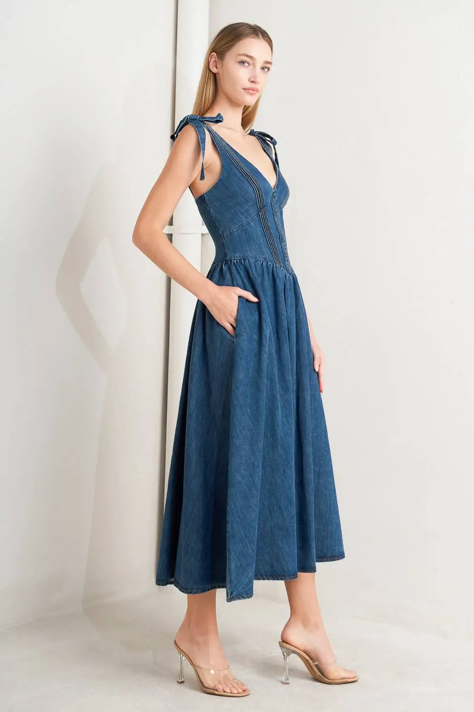 BLUE BALLET DENIM MIDI DRESS Flying Tomato