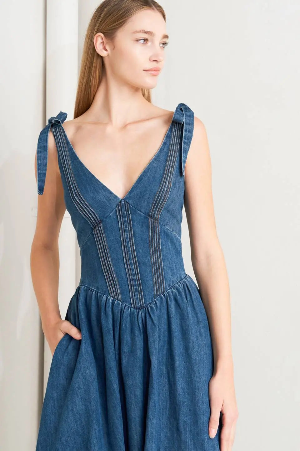 BLUE BALLET DENIM MIDI DRESS Flying Tomato
