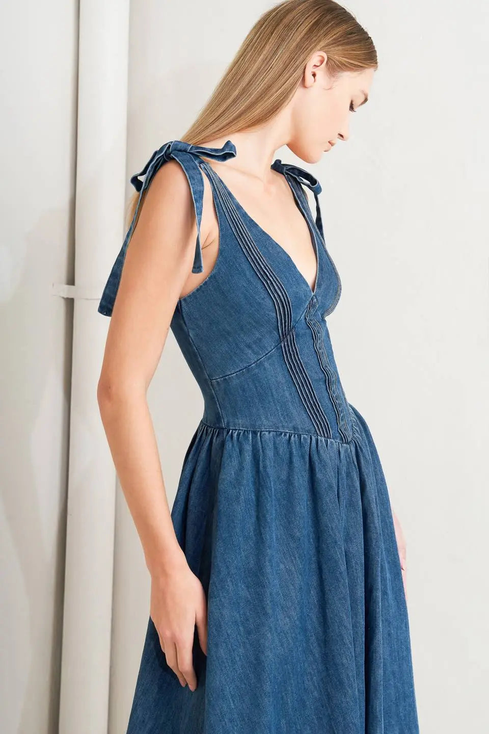 BLUE BALLET DENIM MIDI DRESS Flying Tomato