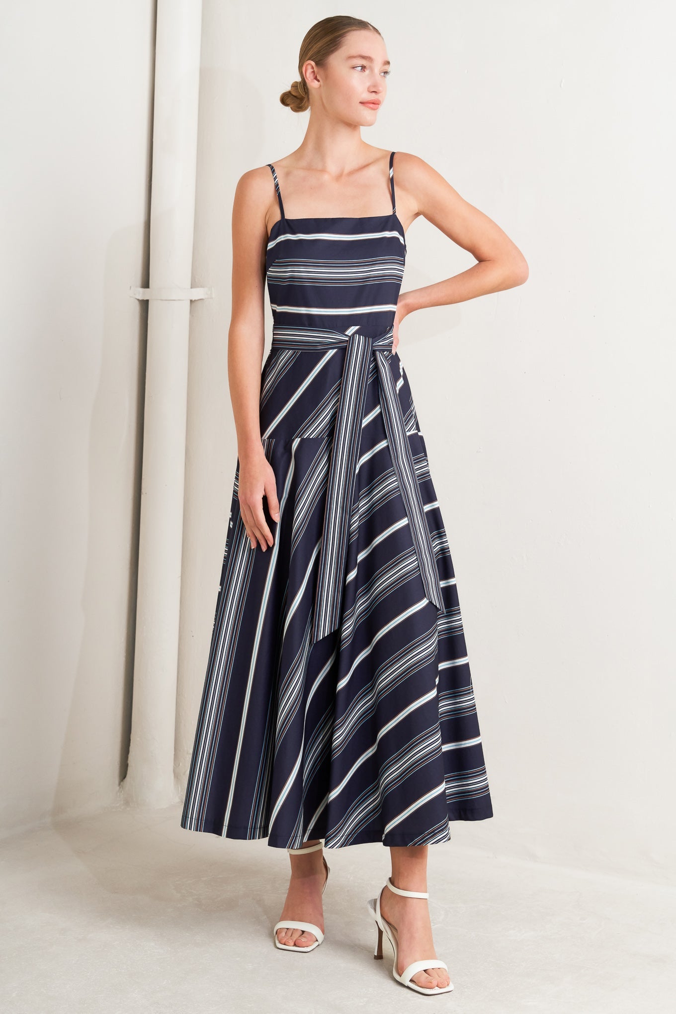 SWEET ESCAPE STRIPE WOVEN MIDI DRESS - Love Salve