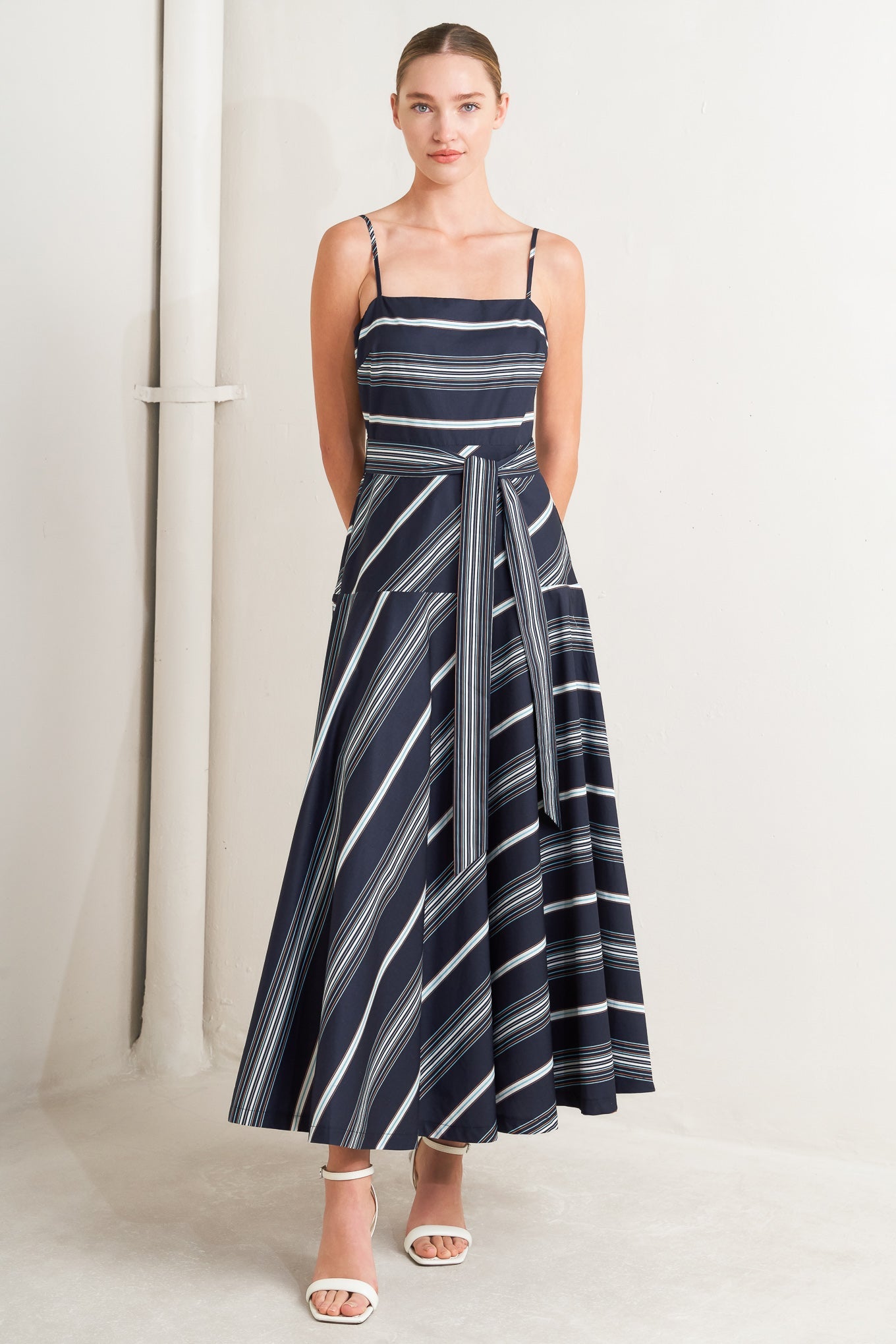 SWEET ESCAPE STRIPE WOVEN MIDI DRESS - Love Salve