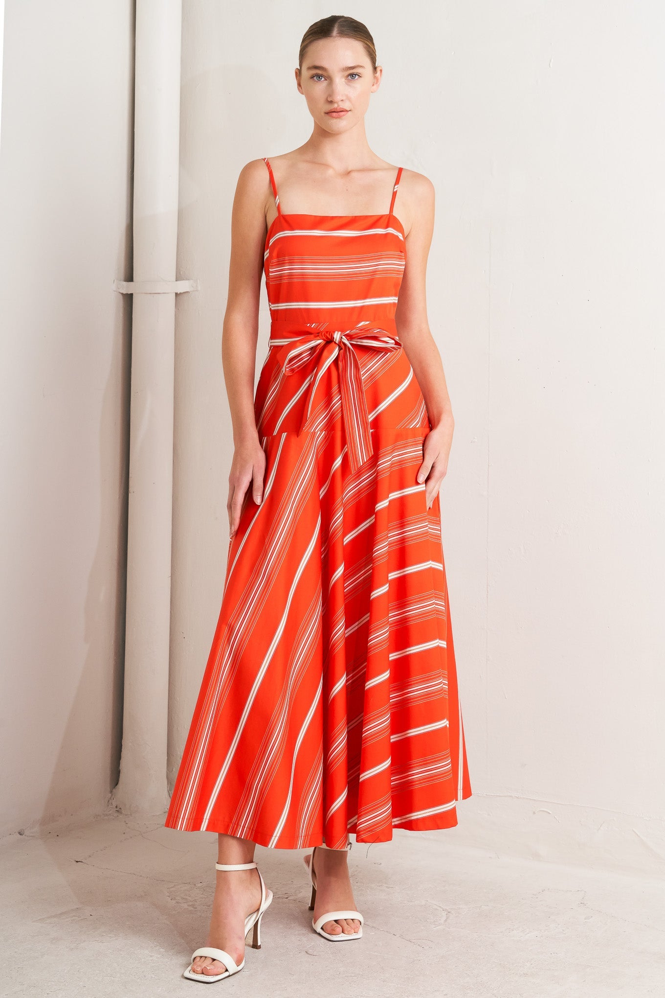 SWEET ESCAPE STRIPE WOVEN MIDI DRESS - Love Salve