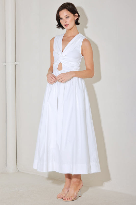 Angel Veil White Sleeveless Knit Top Twist Front Cutout Midi Dress Flying Tomato