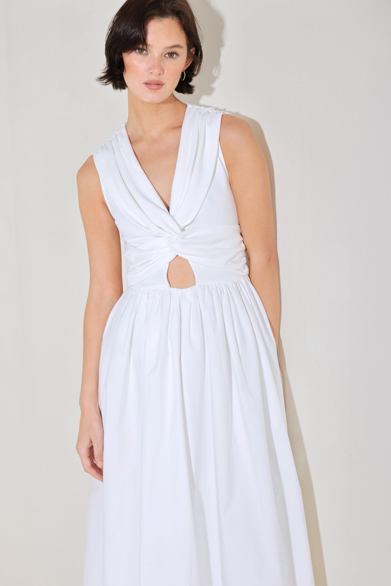 Angel Veil White Sleeveless Knit Top Twist Front Cutout Midi Dress Flying Tomato