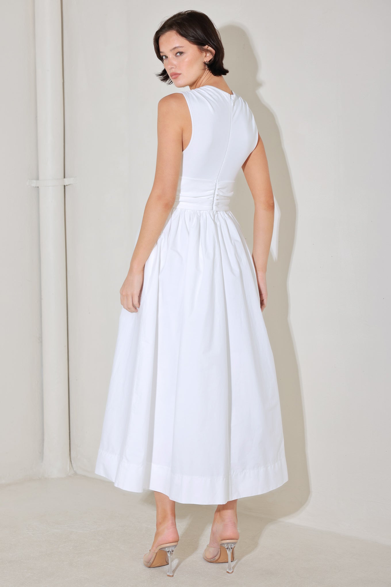 Angel Veil White Sleeveless Knit Top Twist Front Cutout Midi Dress Flying Tomato