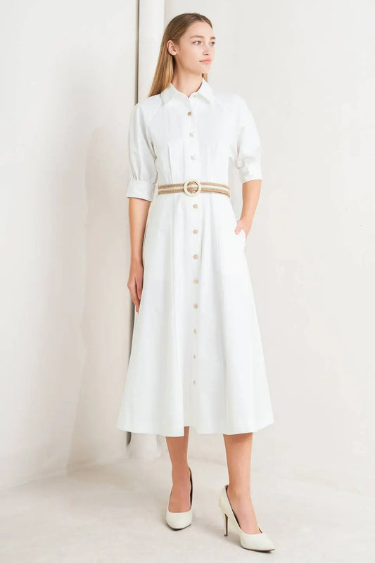 RELAXED TAILOR WOVEN MIDI DRESS Flying Tomato