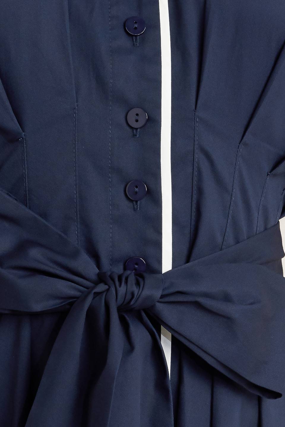 Navy Cotton Woven Midi Dress With Corset Waist And Sash Tie Button Down Flying Tomato