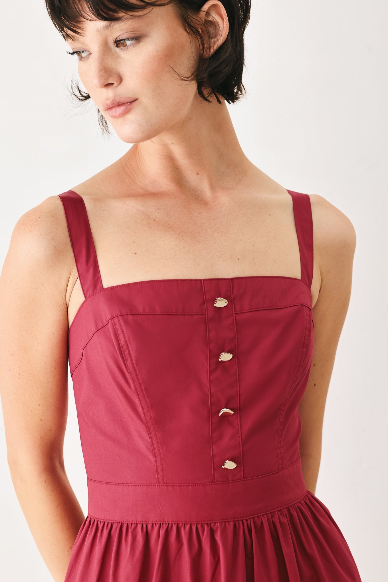 Burgundy Berry Romance Woven Midi Dress With Button Front