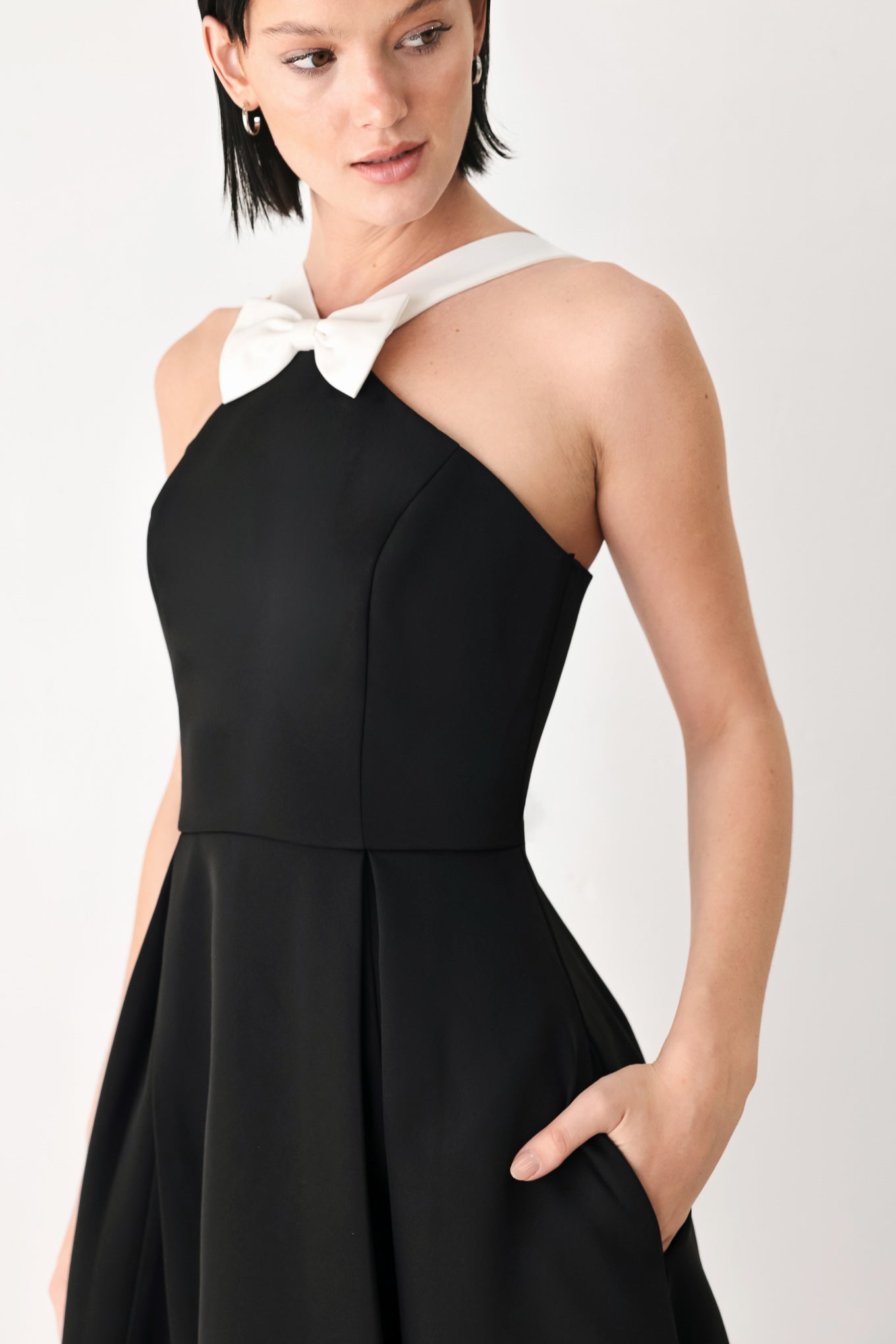 BLACK TIE AFFAIR HALTER WOVEN MIDI DRESS