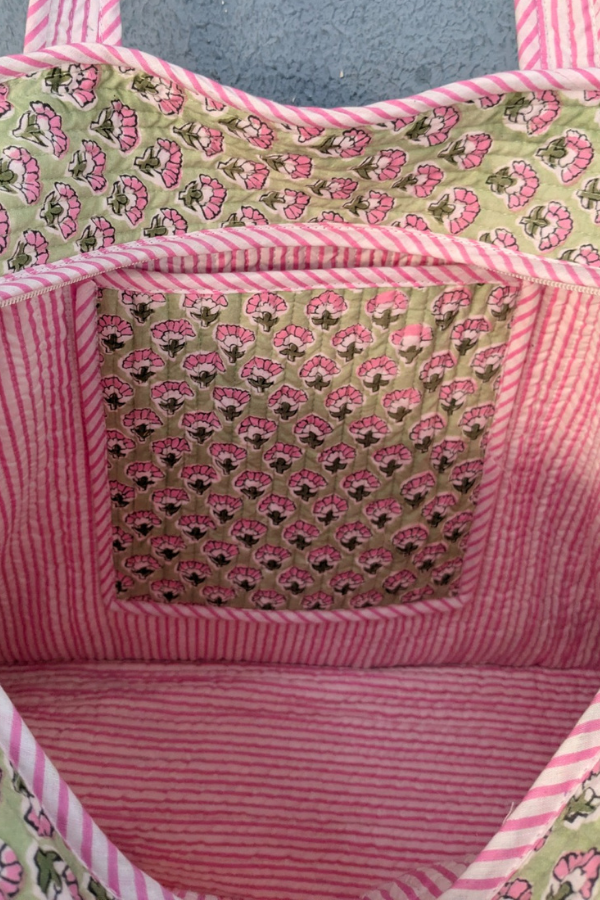 Mia Pink Floral Quilted Tote Bag For Everyday Errands And Gifting
